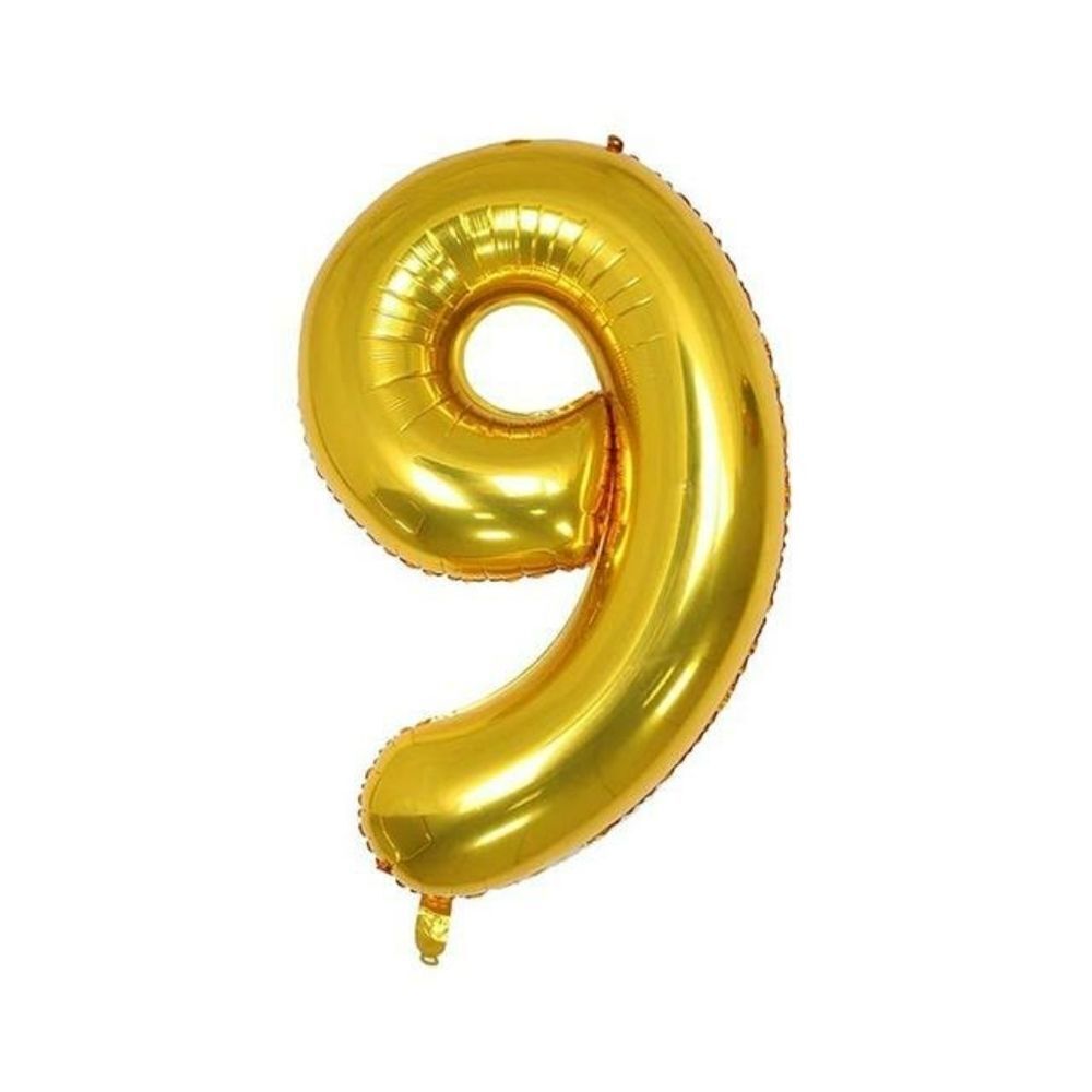 Number 9 Nine Gold Helium Air Balloon Party Engagement Birthday NWT 16"